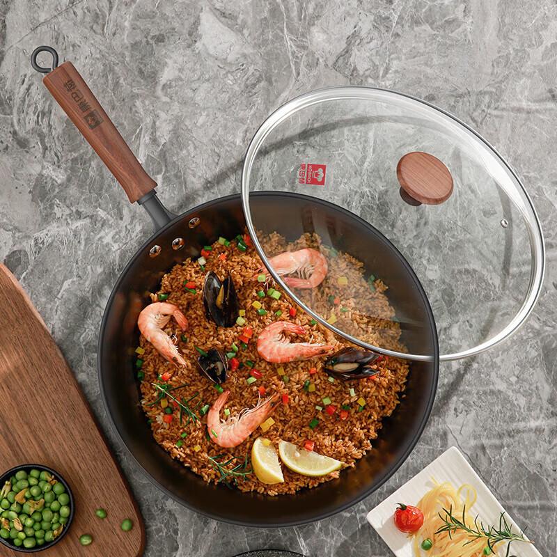 KOBACH 30cm Cast Iron Flat-Bottom Wok with Visible Lid