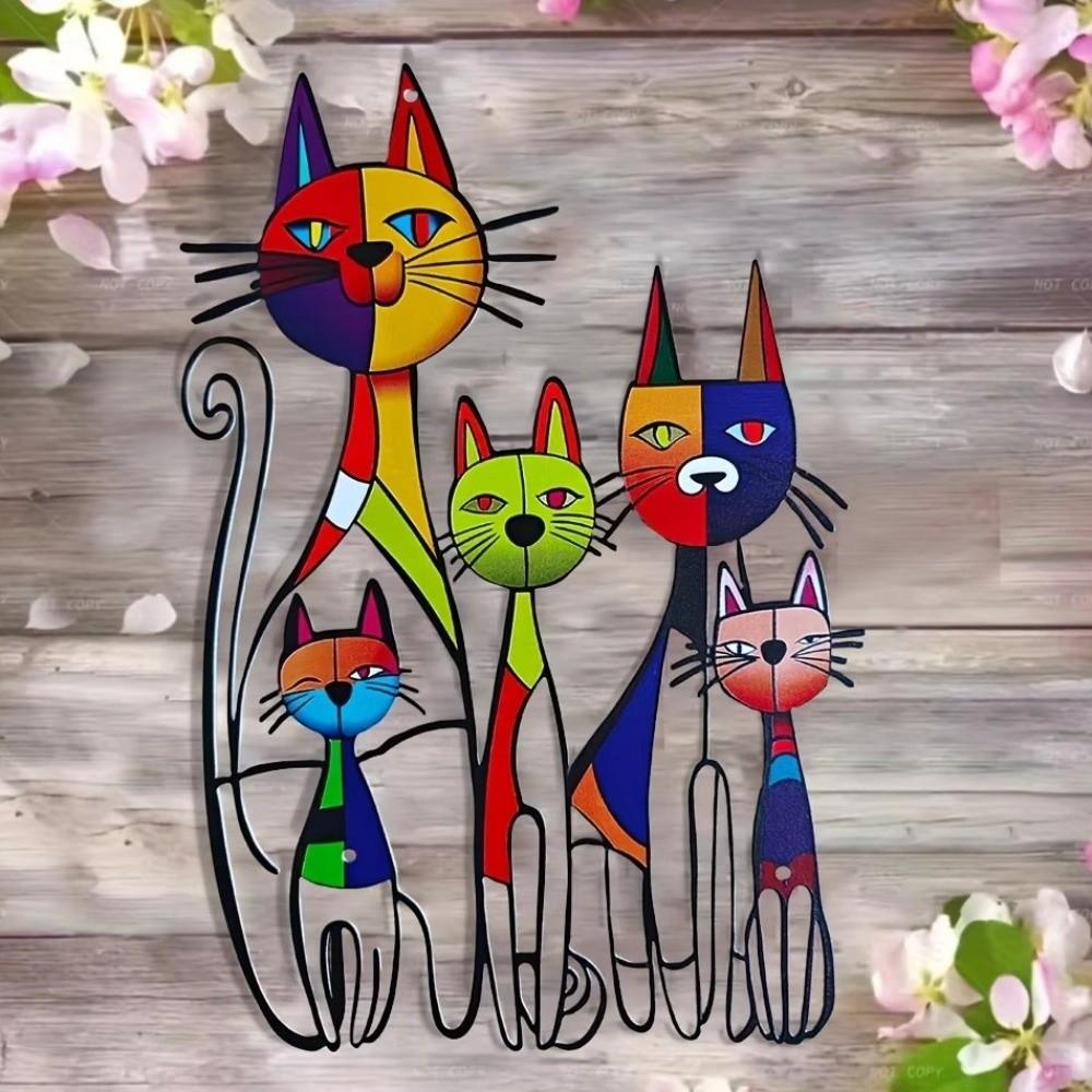 Iron Iron Wall Sculpture Colorful Metal Cat Wall Art Home Artwork Wall Decoration Outdoor