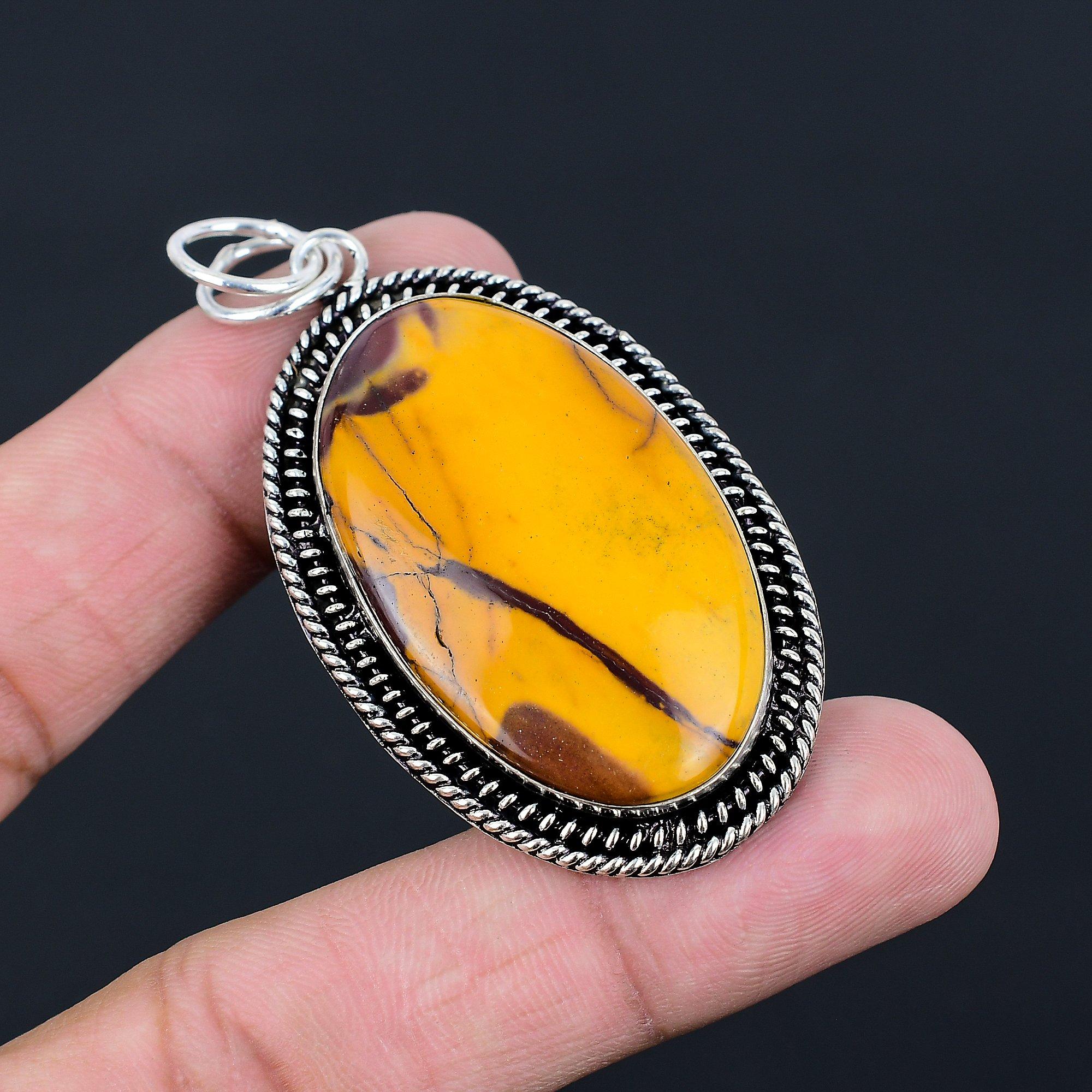 Oval Natural Mookaite Engagement Artisan Bezel Wife Pendant Jewelry 925 Silver