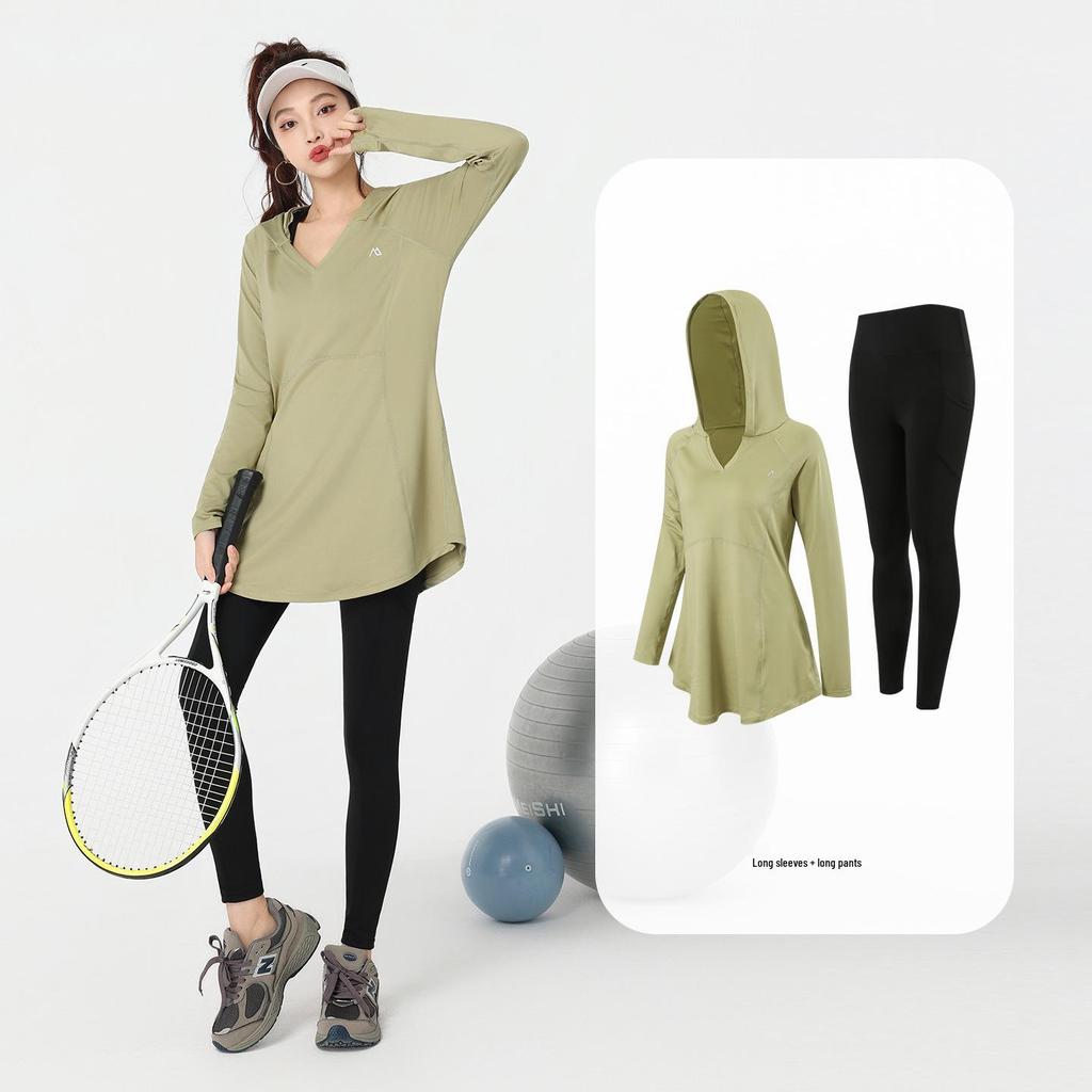 2026 Fashion Plus Size Women's Hooded Yoga & Sports Set - Long Sleeve for Spring/Autumn