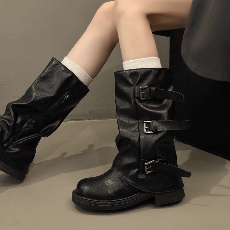 Retro Trouser Boots Long Boots Women's 2025 Autumn New Tall Pleated Piled Boots Spice Girl British Style Knight Boots
