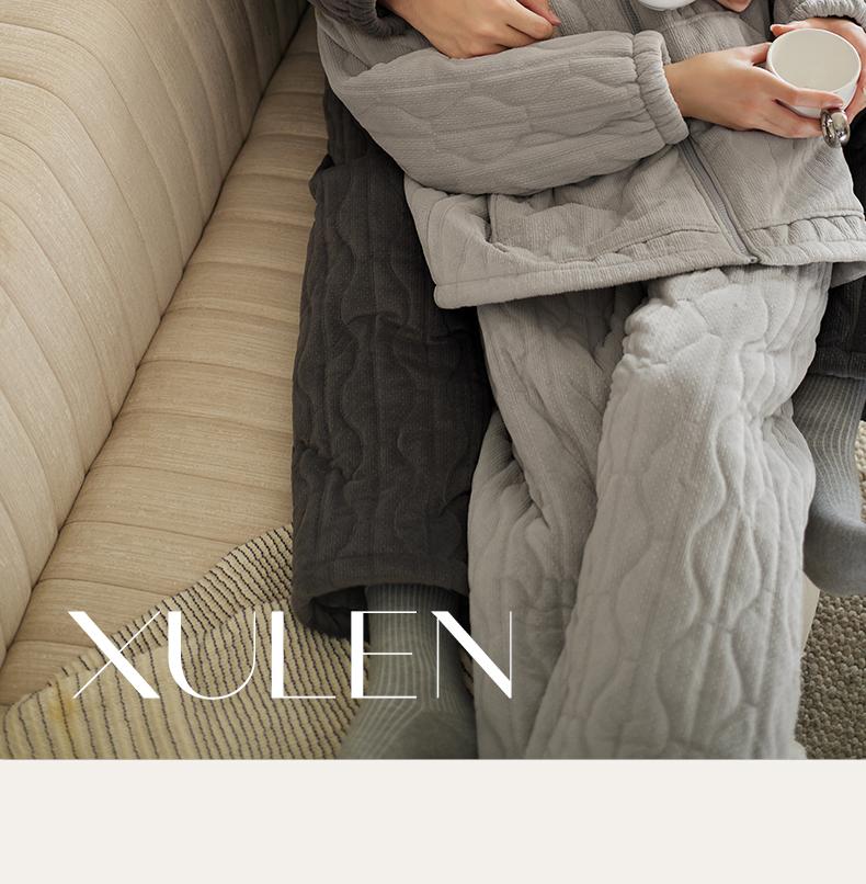 Xuan Liang Couple Hooded Pajamas - Women's Winter Three-Layer Thick Cotton Jacket, Men's Coral Fleece Home Suit Set