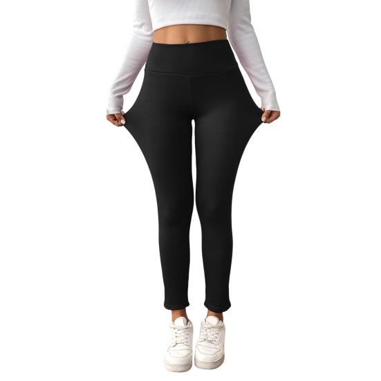 Winter Leggings High-Waisted Straight Leg Pants with Velvet Lining Solid Color Body Shaping Women Leggings