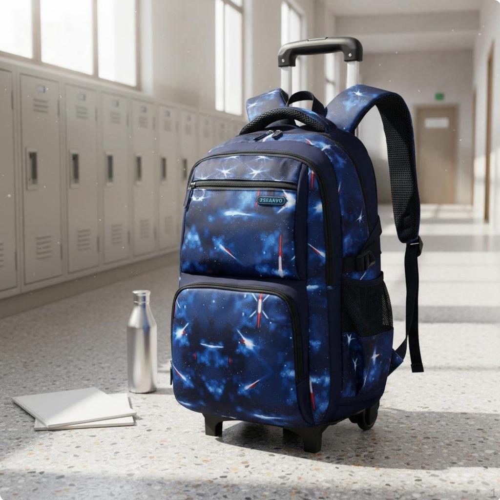Large Capacity Rolling School Backpack Lightweight Kids Trolley for Students, Travel Black