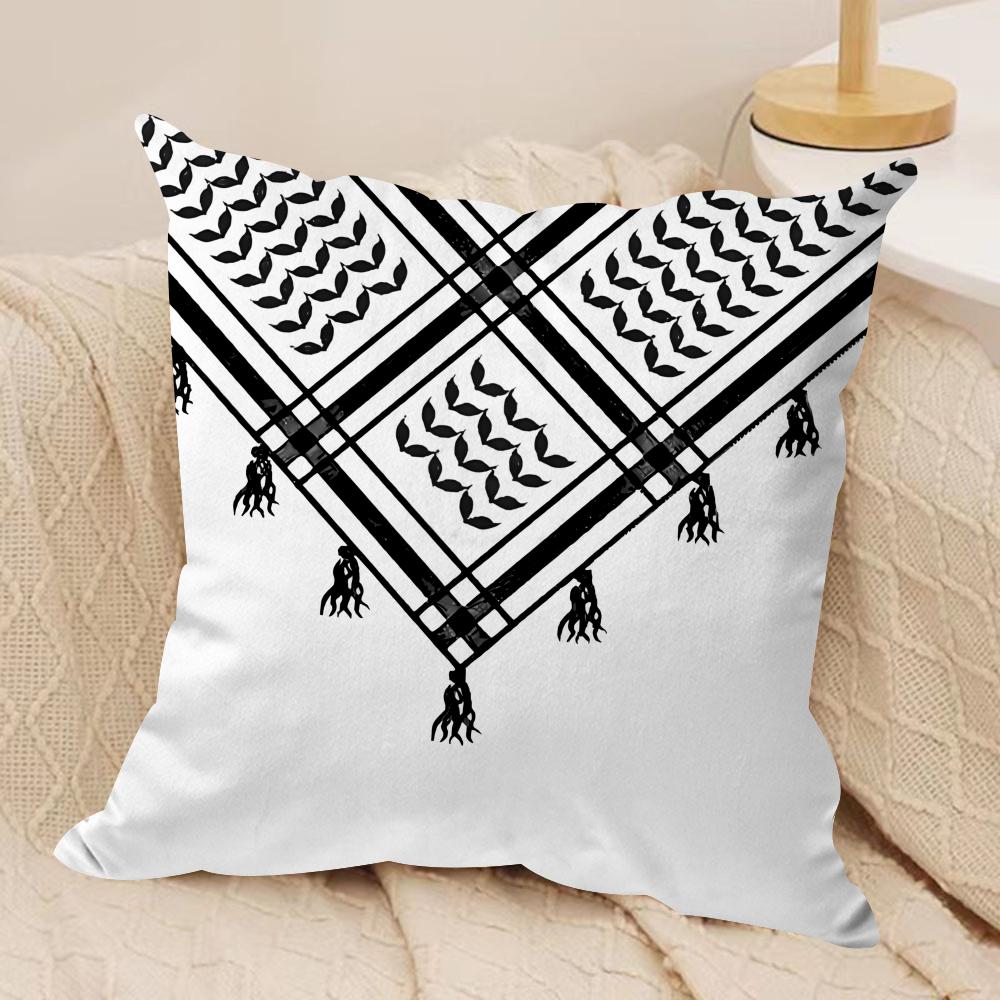 Arabic Keffiyeh Traditional Cushion Cover Silky Short Plush Invisible Zipper Dustproof Sofa Pillow Case For Home Decor