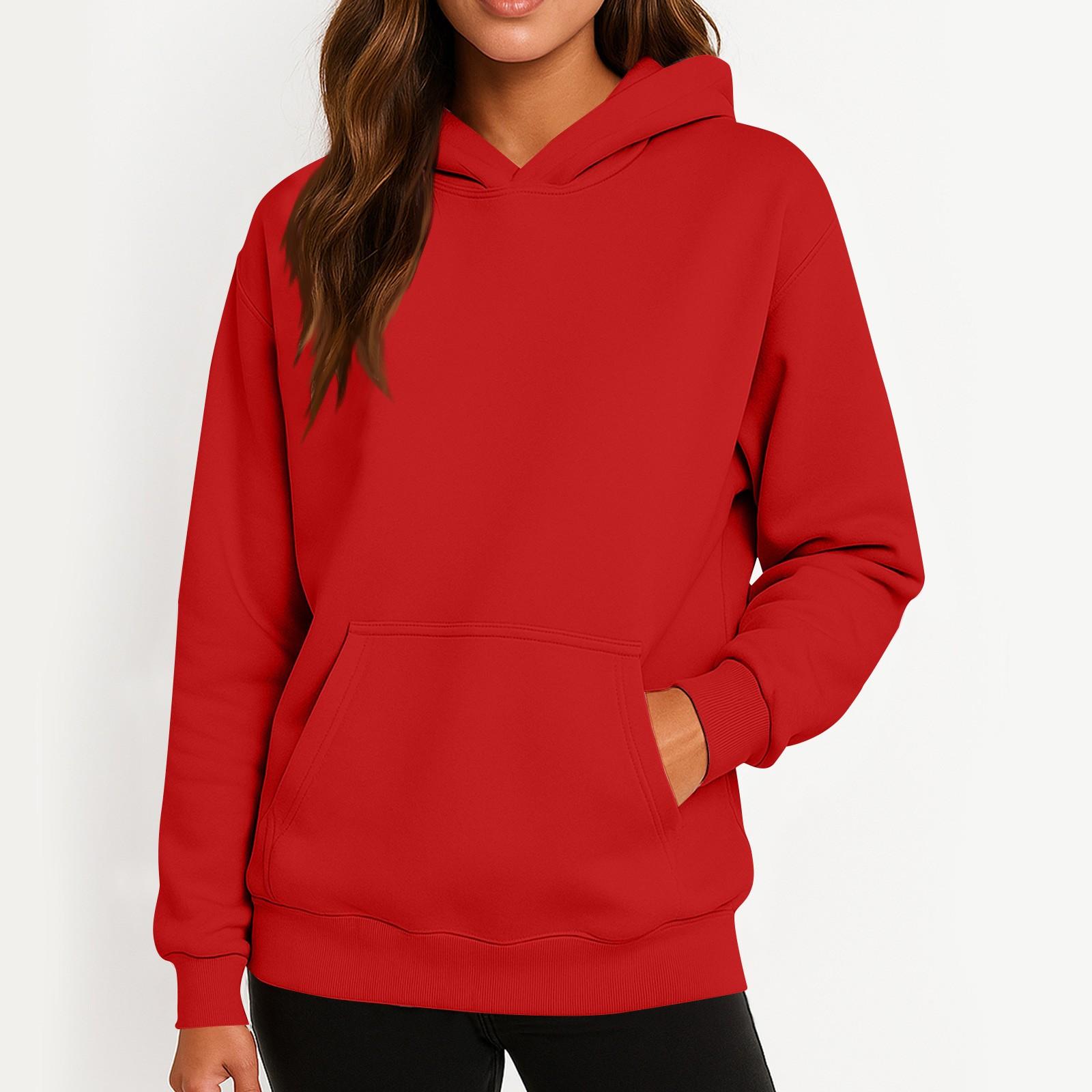 

Ladies Fashionable Solid Color Casual Hooded Pocket Long Sleeved Sweatshirt XXL красный