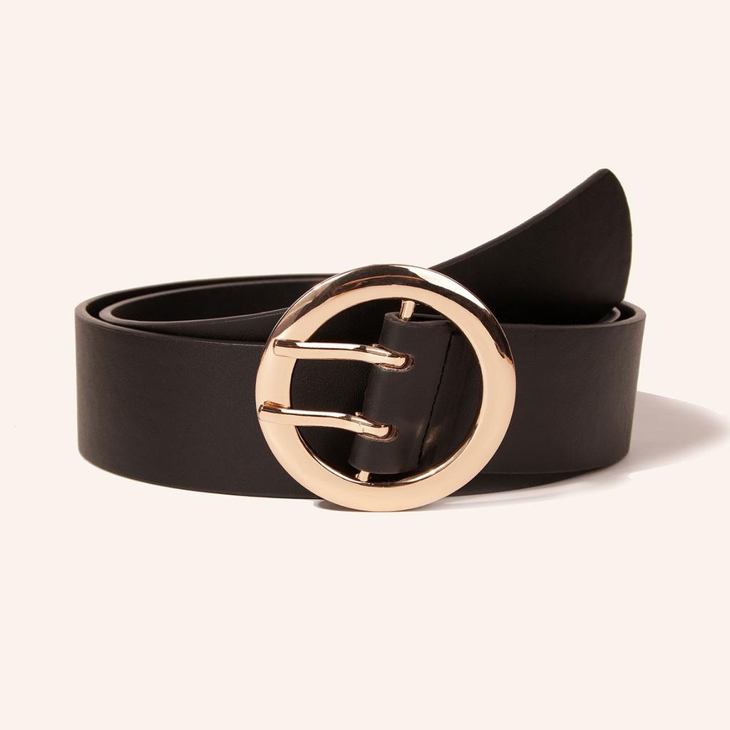 Round Double-needle Simple and Versatile Gold Round Buckle Fashionable PU Belt