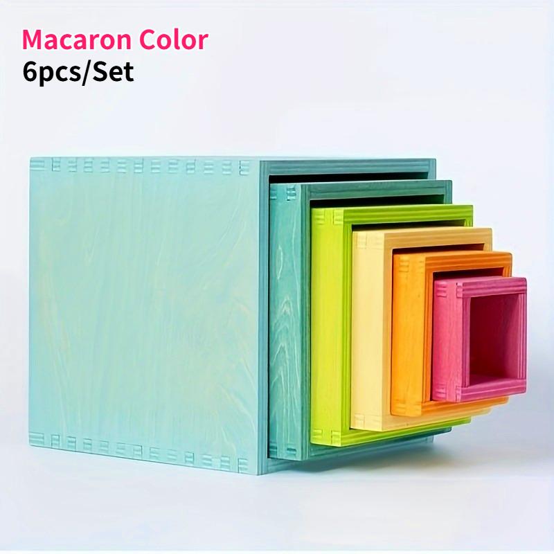 

6pcs Set Wooden Colorful Storage Boxes Rainbow Building Blocks Stacking Bowls Sorting Toy Storage Home Office Decor Ornament Box