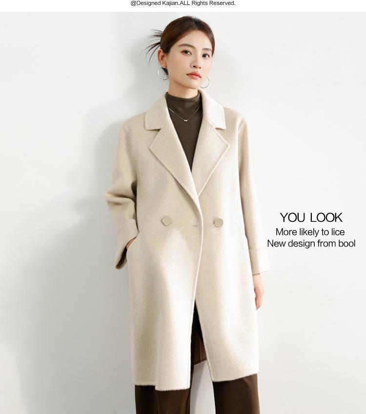 Women's Mid-Length Black Double-Faced Cashmere Wool Coat - 2025 Autumn/Winter Collection
