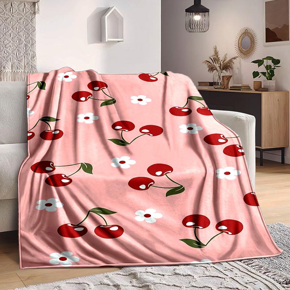 1pc Cherries Blossoms Lightweight Flannel Blanket, Comfortable and Warm Blanket, for Office and Camping Sofa Bed, Livingroom097