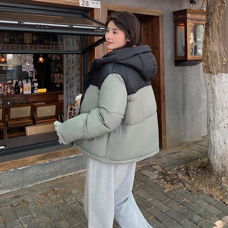 

New color matching hooded down cotton clothes women s new short high-waisted thickened loose bread clothes jacket XXL зелёный