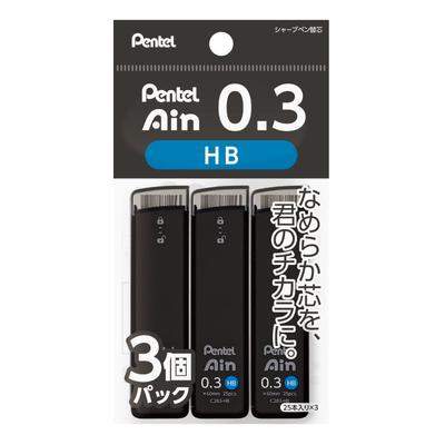 PENTEL Ain Mechanical Pencil Lead, 0.3mm HB, 3-pack, XC283HB-3P