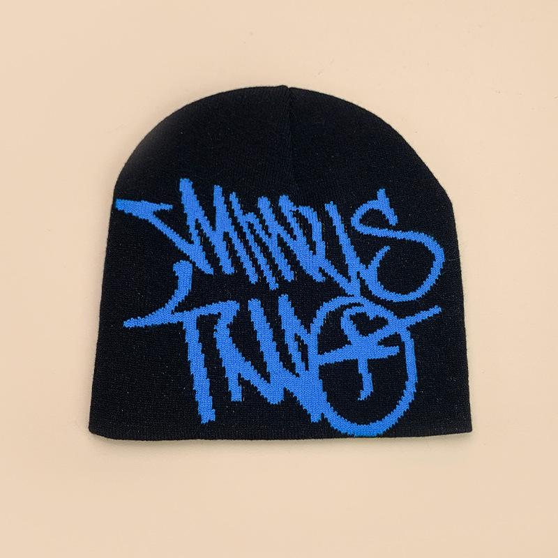 New European and American popular alphabet flame spider skull knitted hat men and women autumn and winter personality hip hop warm