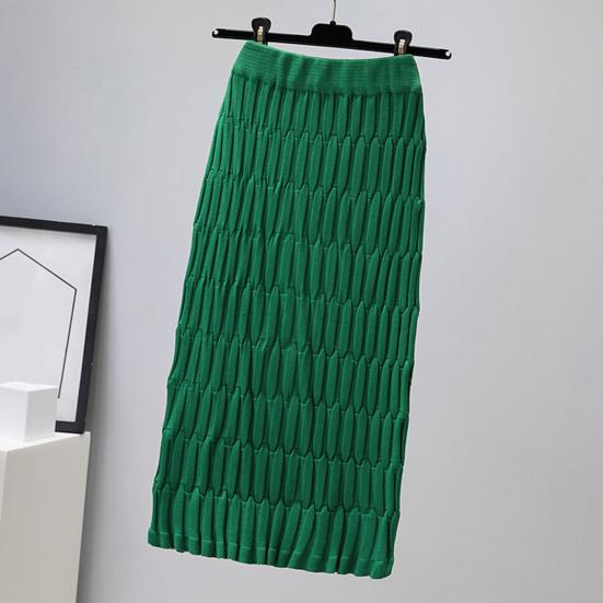 Women Midi Skirt High Waist Straight Leg Hip Wrapped Knitting Skirt Solid Color Autumn Skirt Versatile Daily Wear