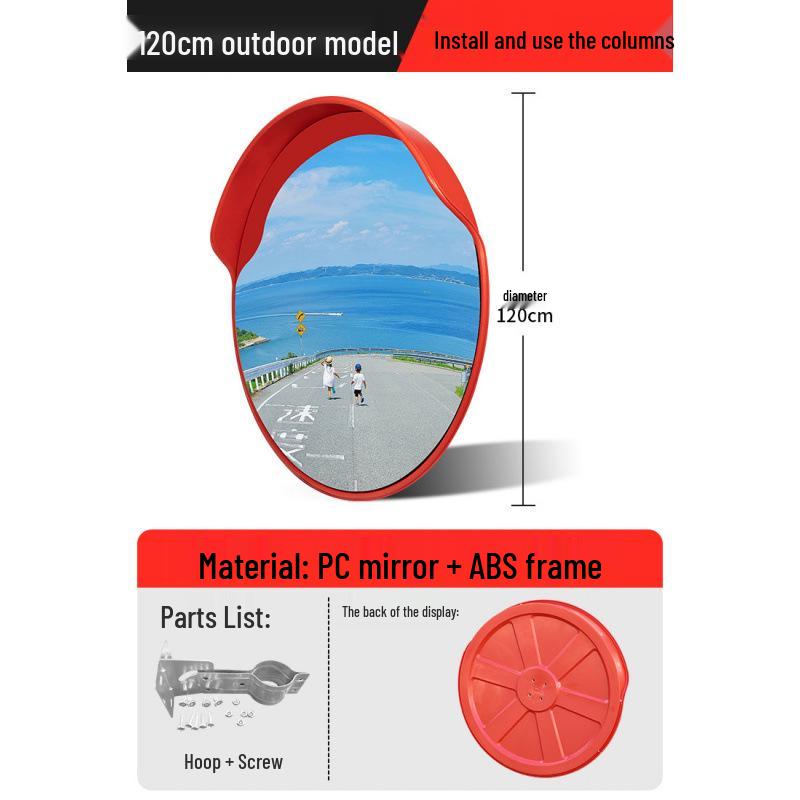 Outdoor Traffic Convex Mirror: Anti-theft Round Wide-Angle Reflective Mirror with Red Black Back