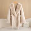 Faux Fur Coat with Fur Collar, Waist-cinching Design, Thickened and Warm, Long-length, Stylish Winter Coat for Autumn and Winter