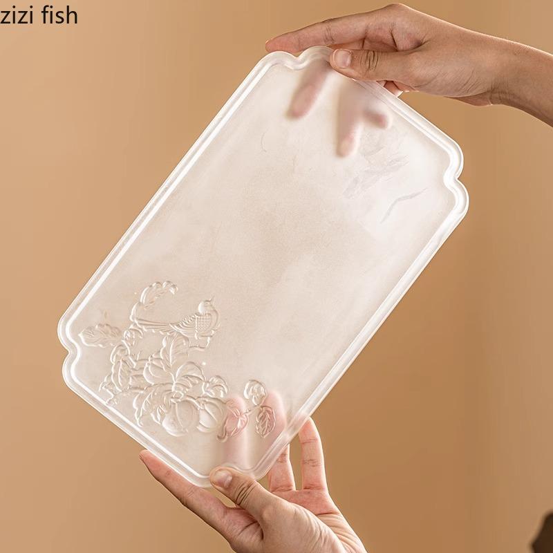 Frosted Glass Tea Tray Home Dry Foam Tray Creative Tea Set Tea Ceremony Accessories Dessert Tray Candy Trays Specialty Tableware