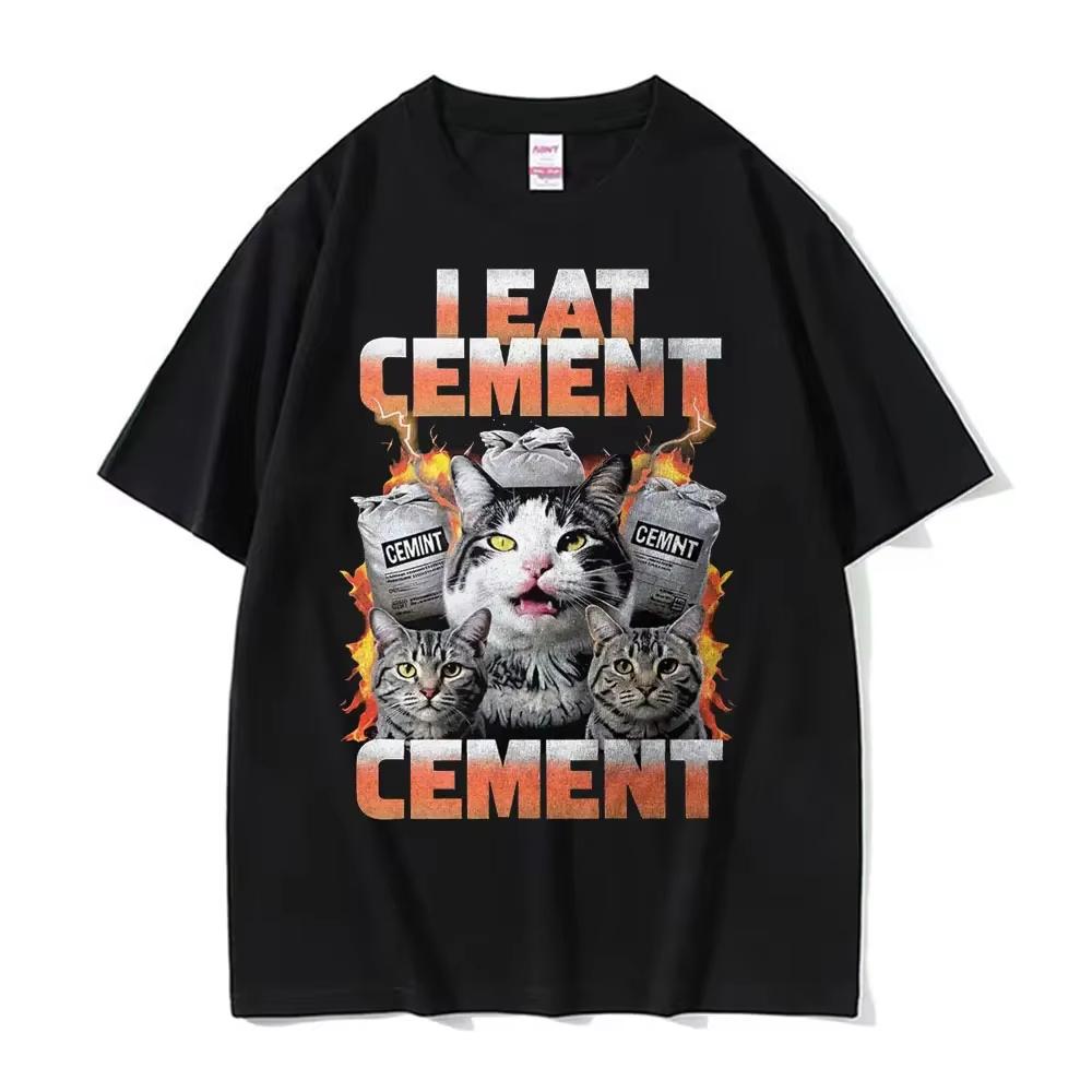 I Eat CeUnisext Cursed Cat Funny Meme Tee Shirt Unisex Women Vintage Gothic Oversized Tshirts Casual Cotton Short Sleeve T Shirt Tops