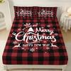 3pcs Plaid Contrasting Color Christmas Happy Print Coreless Bed Sheet Set Multiple Sizes Bed Covers Bedding Soft and Comfortable