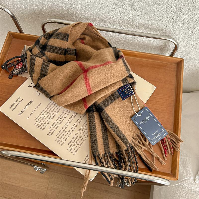 Vielseitiger, weicher und klebriger Karoschal aus Kaschmirimitat mit Quaste für den Winter, luxuriös, neu, modisch, verdickter, warmer Schal für Damen