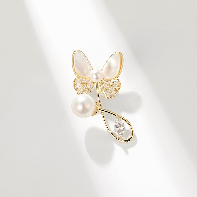 Bo Xin Yun Premium Seawater Shell Butterfly Brooch with Zircon Insect Accent