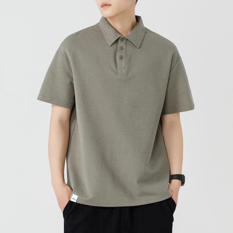 Heavy Polo Shirt Short-sleeved Men's Summer New Lapel Solid Color T-shirt Loose Top