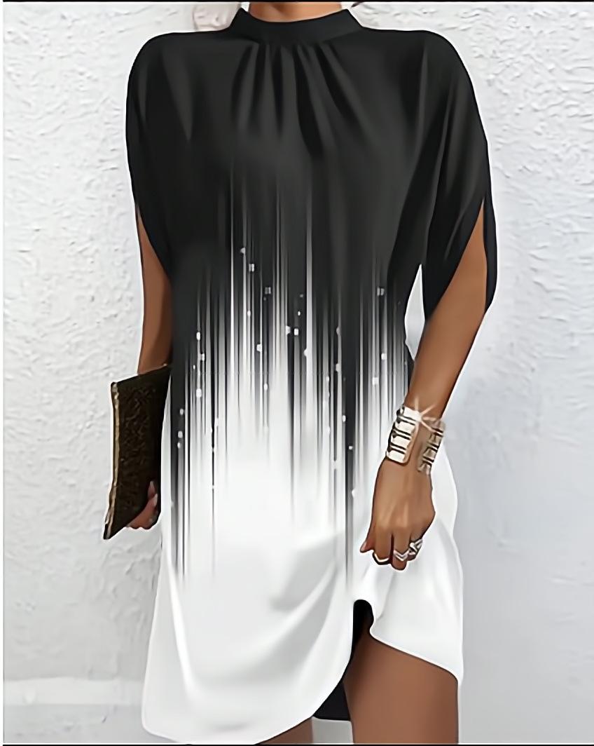 2024 European and American cross-border new women s clothing Amazon independent station fashion round neck loose bat sleeve round neck dress S
