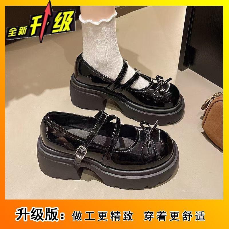 Thick-soled Mary Jane retro shoes summer new bow French style with skirt light mouth small leather shoes single shoes