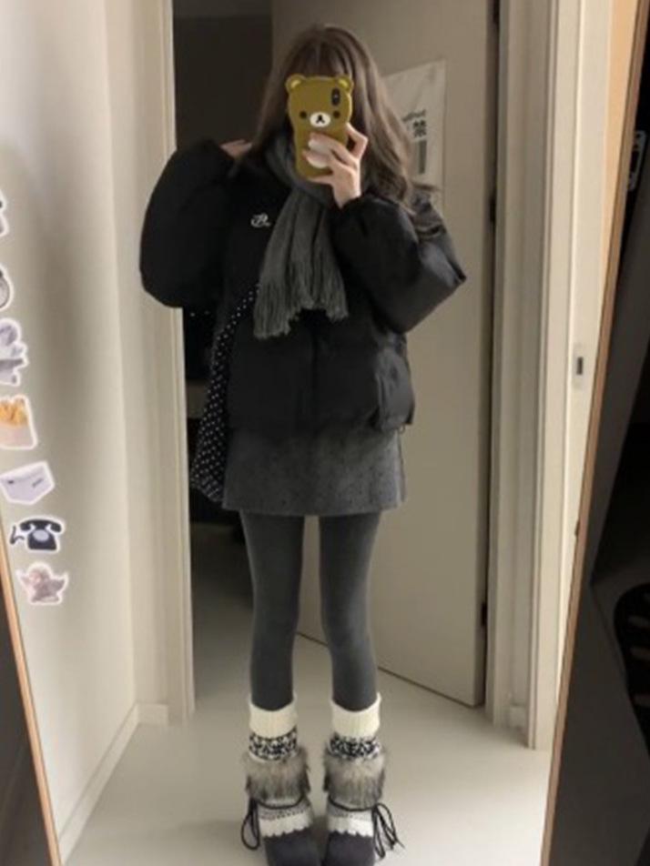 Gray Plaid Wool A-Line Polka Dot Short Skirt for Women - Winter Warm Hip-Hugging Design