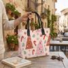 Tote Bag Cream Christmas Print Candy Cane Pine Canvas Shopping Holiday Gift Women