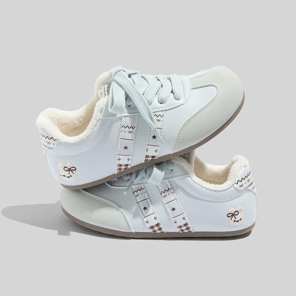 Fleece-lined Warm White Sneakers Versatile Soft-soled Casual German Training Shoes Canvas Shoes Thickened Cotton-padded Shoes