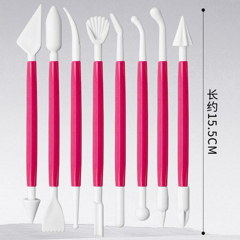 Conjunto de ferramentas de modelagem de escultura de cozimento DIY, 8 peças, kits de decoração de bolo fondant, suprimentos de ponta dupla
