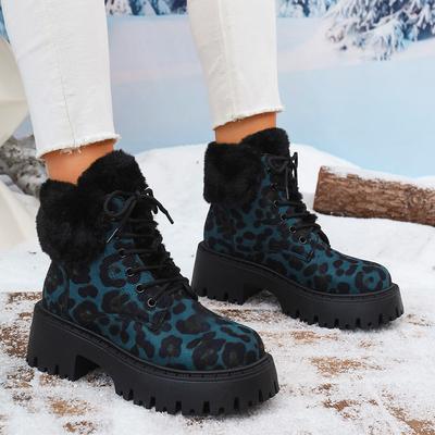 Fur Leopard Platform Snow Ankle Boots High Heels Suede Shoes Women  Trend Winter Warm New Brand Causal Sneakers Botas Mujer