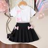 Girls' Fashion Set - Summer Children's Princess White T-shirt and Black Pleated Skirt Set