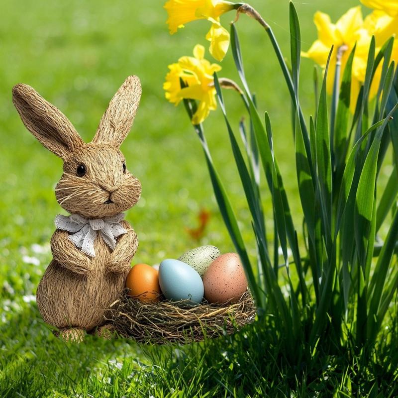 Colorful Rabbit and Eggs Yard Sign for Easters and Spring Celebration Weather Resistant Garden Insert Animal Stake