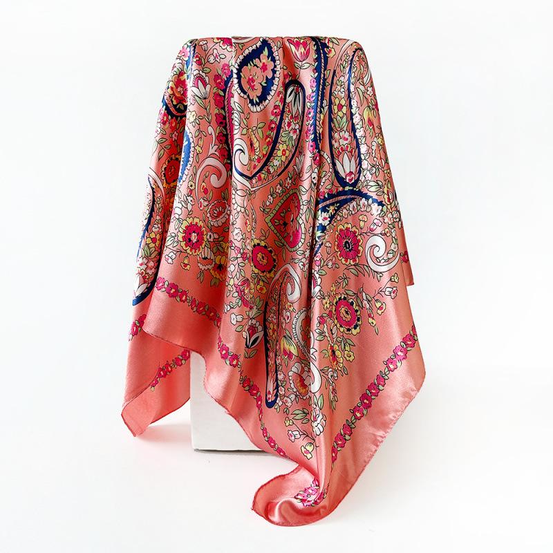 90cm Satin Square Scarf - Paisley Print, Versatile Headscarf, Bandana, or Waist Scarf