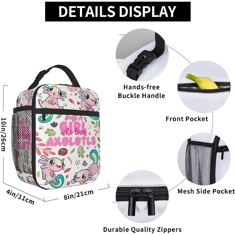 Who Loves Axolotls Reusable Insulated Lunch Bag Portable Leak-Proof Cooler Bag with Bottle Holder for Work Picnic Hiking Camping
