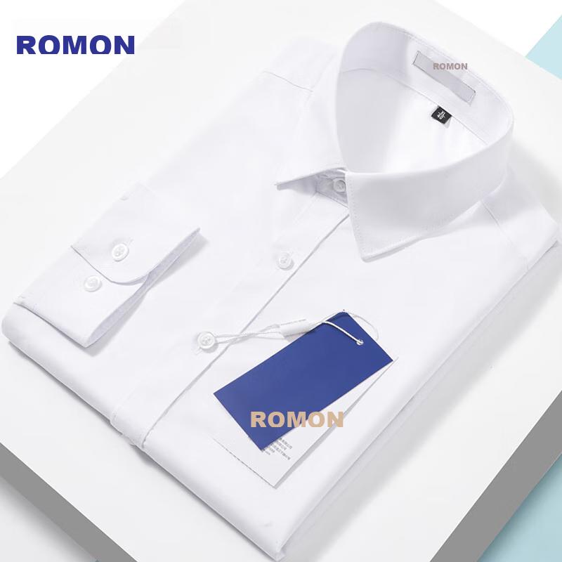 ROMON Modal Wrinkle-Resistant Long-Sleeve Dress Shirt for Men, Casual Business Work Uniform Formal Wear Top, Men's Shirt