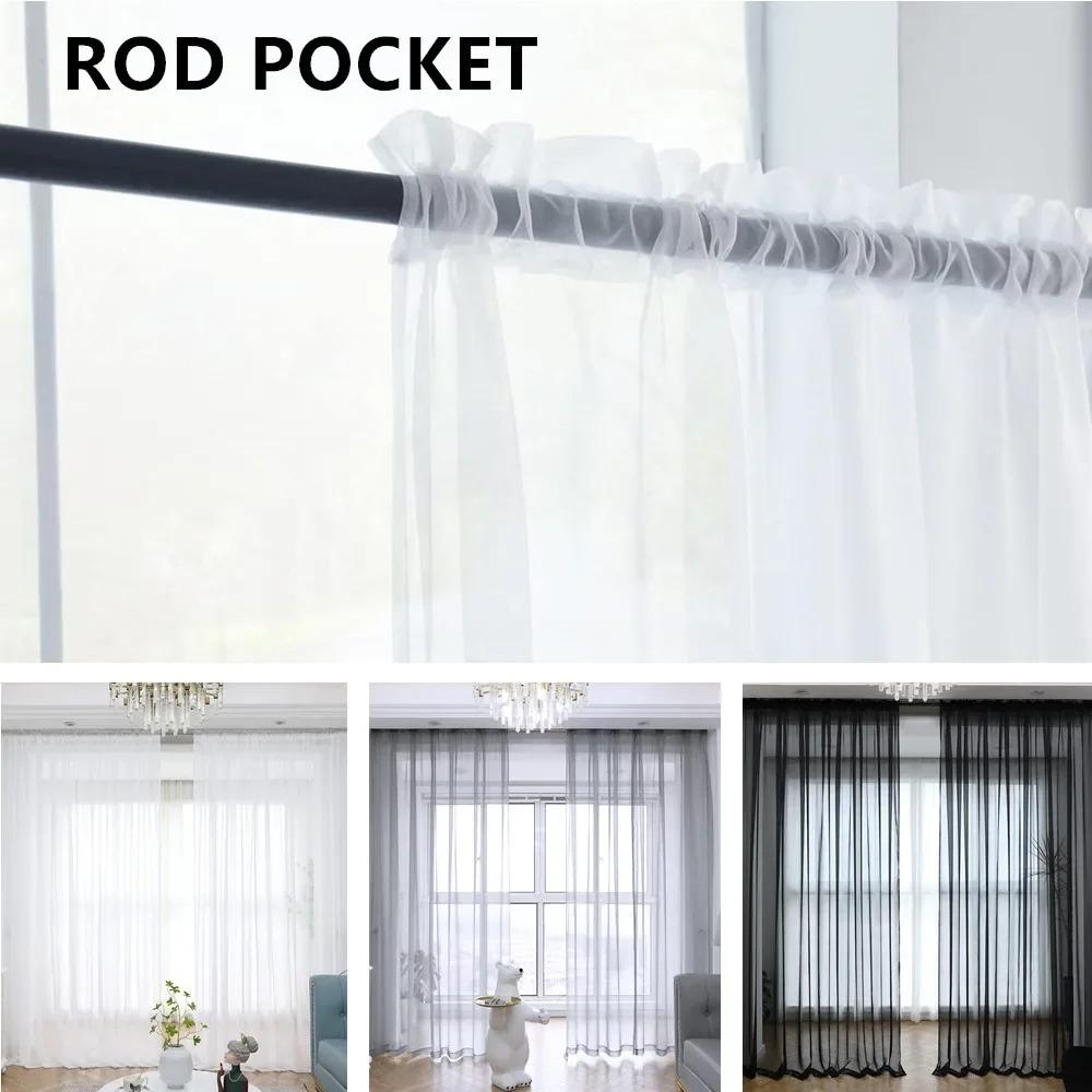 White/Black Semi Sheer Curtains Panels Rod Pocket for Children Living Room Window Tulle Bedroom Yard Curtain Voile Party Drapes