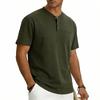 Men Henley Neck Short Sleeve T Shirt With Chest Pocket Casual Solid Color Tops