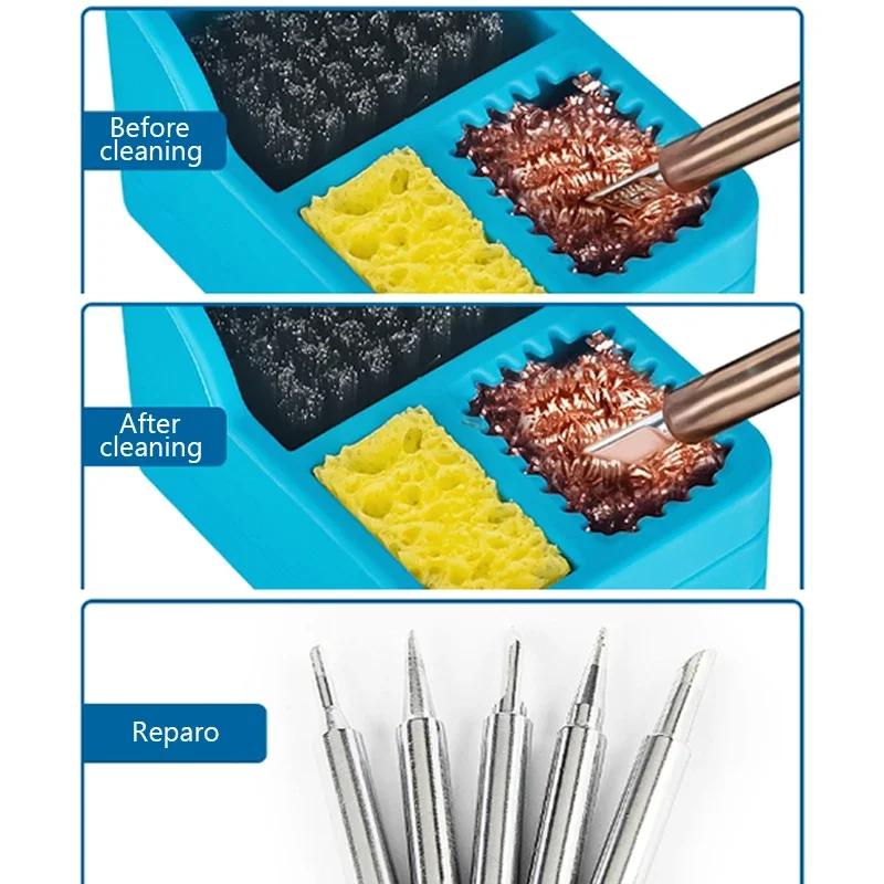 Soldering Iron Tip Cleaner Portable Solder Tip Cleaner Kit Soldering Accessories with Silicone Holder Dense Cleaning Steel Brush