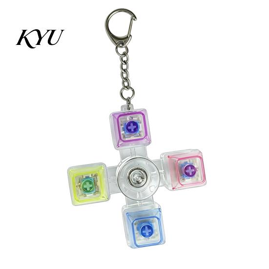Glowing Fidget Spinner 4-Keys Keyboard Toy, LED Light-up with Office Desk Gadget Keychain, Stress Relief Push Button Finger Clicker Pendant Toy