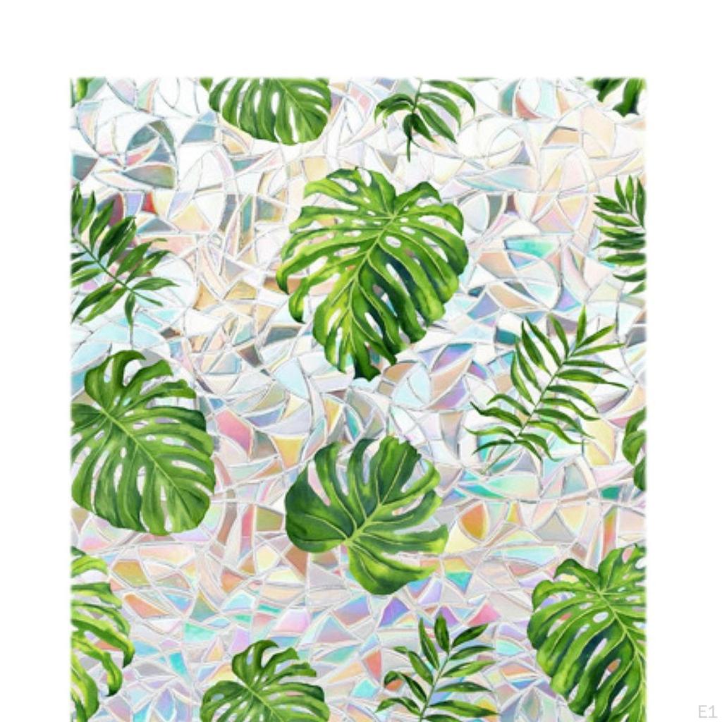 Window Privacy Film Clings Leaves for Room Reusable Elegant 17x39 In Home Heat Control Stain Glass