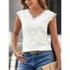 Women Summer Sleeveless Lace V-Neck Casual Lace T-Shirt
