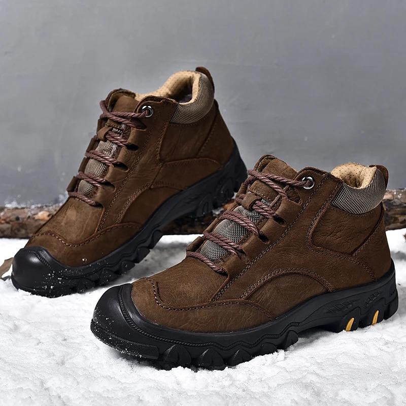 New Mens Outdoor Shoes Luxury Handmade Genuine Leather Men Casual Shoes Comfort Non-slip Hiking Sneakers Snow Boots Work Shoe
