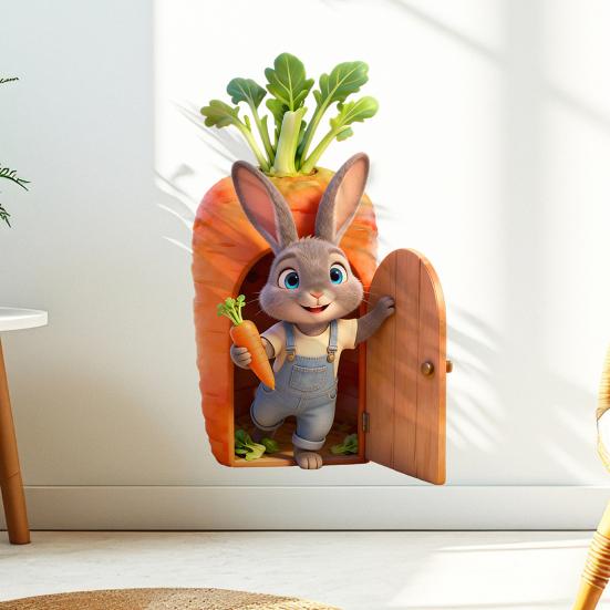 Påskhare Öppnar Dörr Väggdekal Självhäftande Rolig Morotskanin Klistermärke för Toalett Kök Kylskåp Vardagsrum Sovrum Dekor