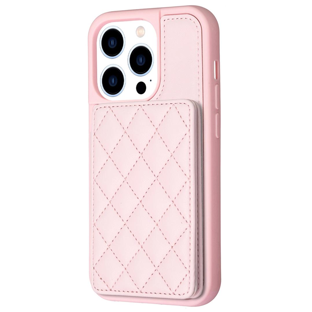 

BF25 Phone Case for iPhone 15 Pro Max Drop-proof Card Holder Kickstand PU Leather Coated TPU Cover Pink