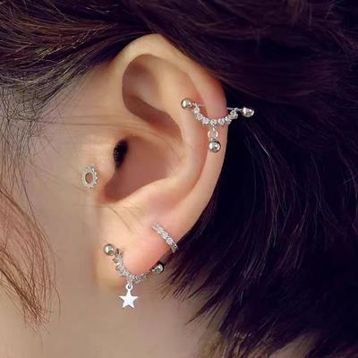Small and Exquisite Star Pendant Ear Bone Ring for Women Niche Design Diamond U-shaped Earrings Earrings