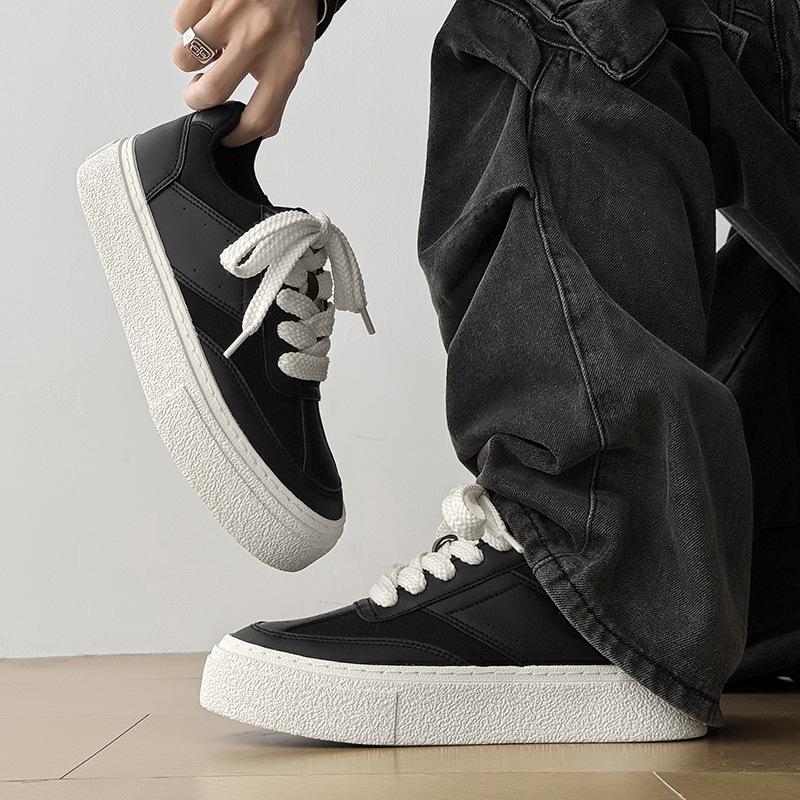 Men's board shoes spring and autumn new thick-soled retro black casual shoes men's breathable low-top flat-soled trendy men's shoes