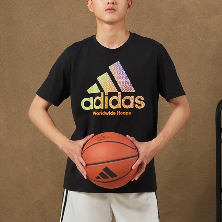 Adidas Logo Print Round Neck Basketball Short Sleeve T-Shirt Men Tops Black HC6902